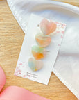 Marbled Heart Trio Hair Clip - Green, Orange, White