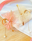 Hanging Pearl Silky Bows  - Cream, Pink